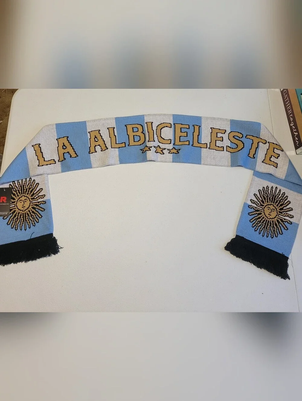 Argentina Soccer Scarf in Sky Blue, White & Gold.  T22